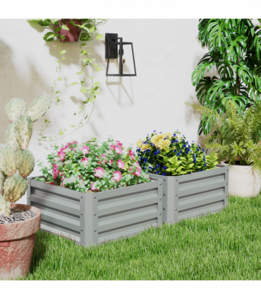Outsunny Set of 2 Raised Garden Bed Galvanised Planter Box, Light Grey