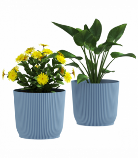 Outsunny Set of 2 Round Plant Pots Outdoor 22cm for Garden Decoration, Blue