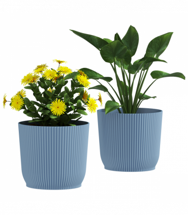 Outsunny Set of 2 Round Plant Pots Outdoor 22cm for Garden Decoration, Blue