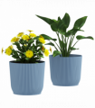 Outsunny Set of 2 Round Plant Pots Outdoor 22cm for Garden Decoration, Blue