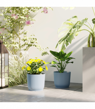 Outsunny Set of 2 Round Plant Pots Outdoor 22cm for Garden Decoration, Blue