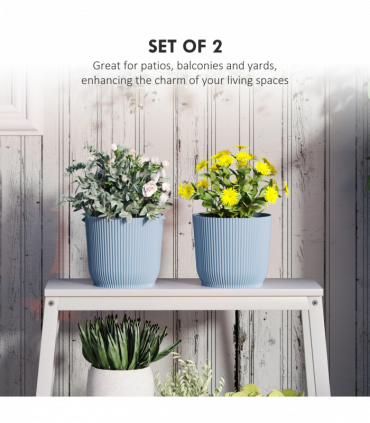 Outsunny Set of 2 Round Plant Pots Outdoor 22cm for Garden Decoration, Blue