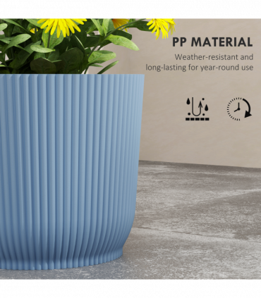 Outsunny Set of 2 Round Plant Pots Outdoor 22cm for Garden Decoration, Blue
