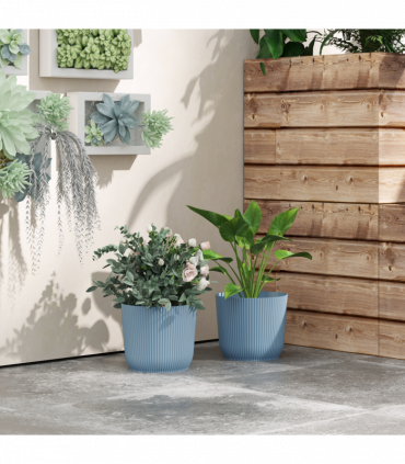 Outsunny Set of 2 Round Plant Pots Outdoor 22cm for Garden Decoration, Blue