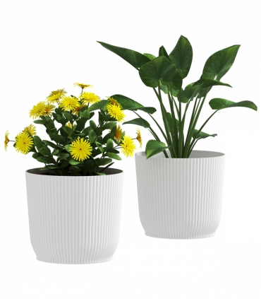 Outsunny Set of 2 Round Plant Pots Outdoor 22cm for Garden, White