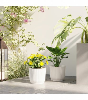 Outsunny Set of 2 Round Plant Pots Outdoor 22cm for Garden, White