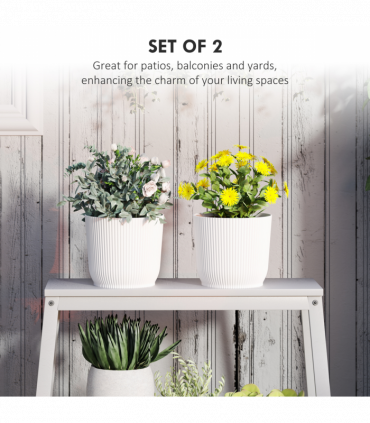 Outsunny Set of 2 Round Plant Pots Outdoor 22cm for Garden, White