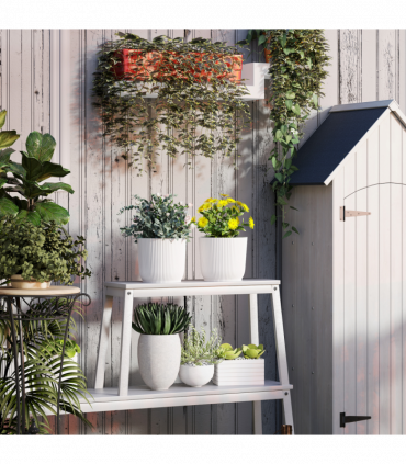 Outsunny Set of 2 Round Plant Pots Outdoor 22cm for Garden, White