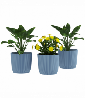 Outsunny Set of 3 Round Plant Pots Outdoor 22cm for Garden Decoration, Blue