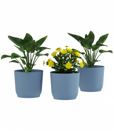 Outsunny Set of 3 Round Plant Pots Outdoor 22cm for Garden Decoration, Blue