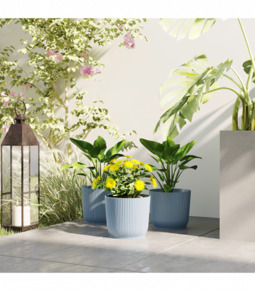 Outsunny Set of 3 Round Plant Pots Outdoor 22cm for Garden Decoration, Blue