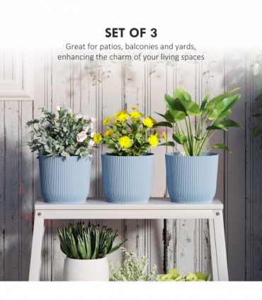 Outsunny Set of 3 Round Plant Pots Outdoor 22cm for Garden Decoration, Blue