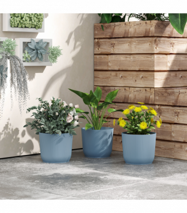 Outsunny Set of 3 Round Plant Pots Outdoor 22cm for Garden Decoration, Blue