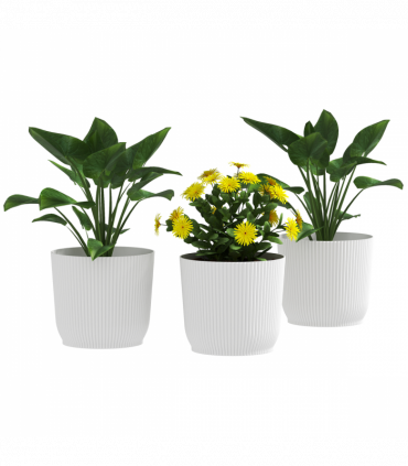 Outsunny Set of 3 Round Plant Pots Outdoor 22cm for Garden, White