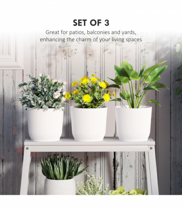 Outsunny Set of 3 Round Plant Pots Outdoor 22cm for Garden, White