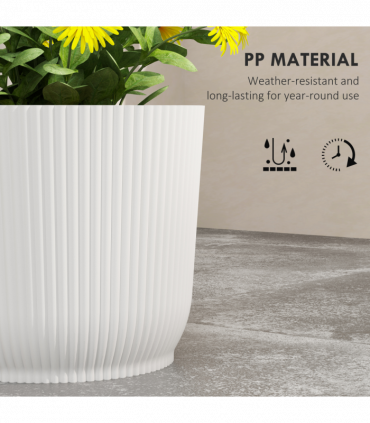 Outsunny Set of 3 Round Plant Pots Outdoor 22cm for Garden, White