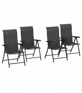 Outsunny Set of 4 Outdoor Rattan Folding Chair Set w/ Adjustable Backrest Grey