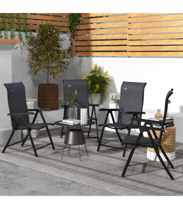 Outsunny Set of 4 Outdoor Rattan Folding Chair Set w/ Adjustable Backrest Grey