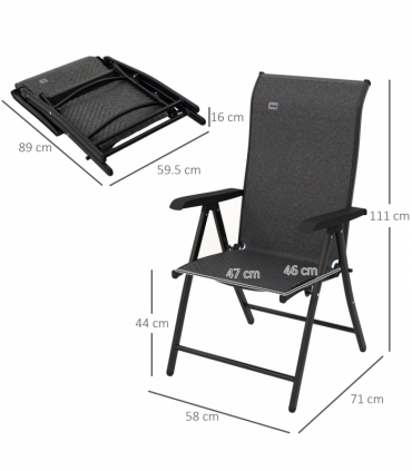 Outsunny Set of 4 Outdoor Rattan Folding Chair Set w/ Adjustable Backrest Grey