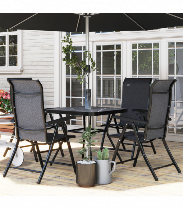 Outsunny Set of 4 Outdoor Rattan Folding Chair Set w/ Adjustable Backrest Grey