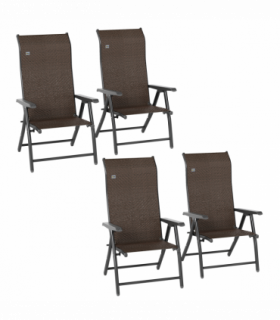 Outsunny Set of 4 Outdoor Rattan Folding Chair w/ Adjustable Backrest Brown