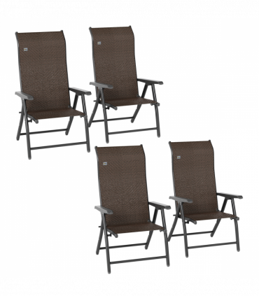Outsunny Set of 4 Outdoor Rattan Folding Chair w/ Adjustable Backrest Brown
