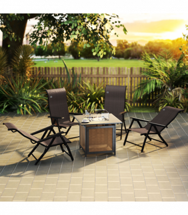 Outsunny Set of 4 Outdoor Rattan Folding Chair w/ Adjustable Backrest Brown