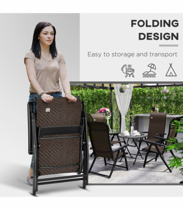 Outsunny Set of 4 Outdoor Rattan Folding Chair w/ Adjustable Backrest Brown