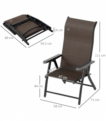 Outsunny Set of 4 Outdoor Rattan Folding Chair w/ Adjustable Backrest Brown