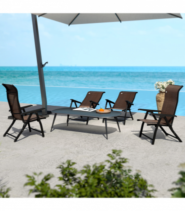 Outsunny Set of 4 Outdoor Rattan Folding Chair w/ Adjustable Backrest Brown