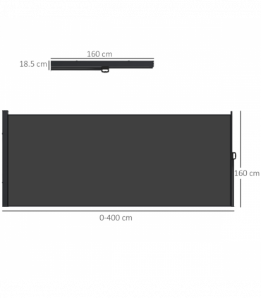 Outsunny Side Awning Retractable, Outdoor Privacy Screen, 400x160cm, Black