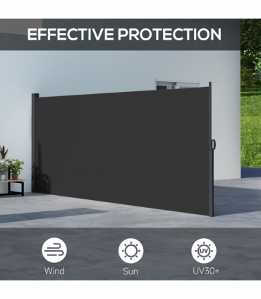 Outsunny Side Awning Retractable, Outdoor Privacy Screen, 400x160cm, Black
