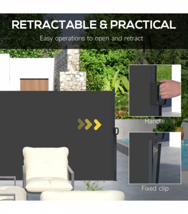 Outsunny Side Awning Retractable, Outdoor Privacy Screen, 400x160cm, Black