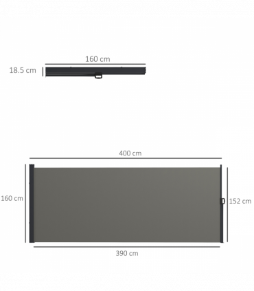 Outsunny Side Awning Retractable, Outdoor Privacy Screen, 400x160cm, Dark Grey