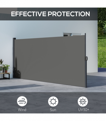 Outsunny Side Awning Retractable, Outdoor Privacy Screen, 400x160cm, Dark Grey