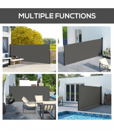 Outsunny Side Awning Retractable, Outdoor Privacy Screen, 400x160cm, Dark Grey