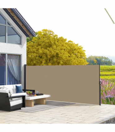 Outsunny Side Awning Retractable, Outdoor Privacy Screen, 400x160cm, Khaki