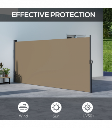Outsunny Side Awning Retractable, Outdoor Privacy Screen, 400x160cm, Khaki