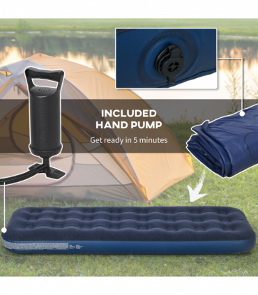 Outsunny Single Air Mattress, Portable Air Bed with Flocked Surface, Blue