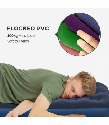 Outsunny Single Air Mattress, Portable Air Bed with Flocked Surface, Blue