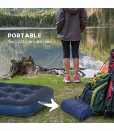 Outsunny Single Air Mattress, Portable Air Bed with Flocked Surface, Blue