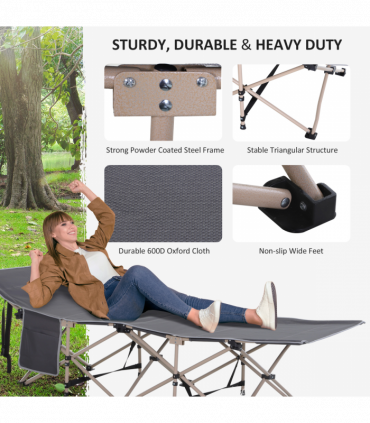 Outsunny Single Portable Outdoor Military Sleeping Bed Camping Cot Grey