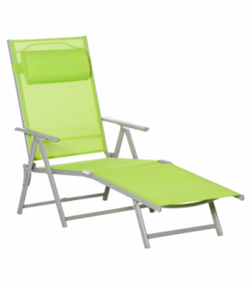 Outsunny Sling Patio Reclining Chaise Lounge Garden Furniture Folding, Green