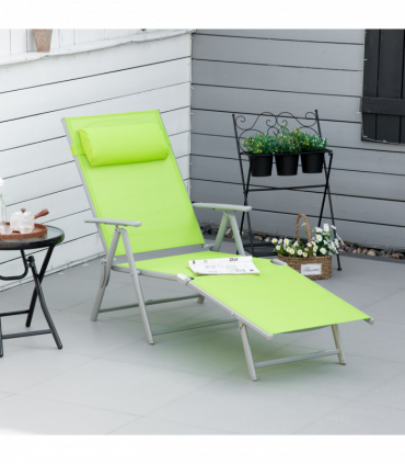 Outsunny Sling Patio Reclining Chaise Lounge Garden Furniture Folding, Green