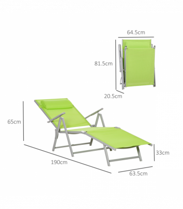 Outsunny Sling Patio Reclining Chaise Lounge Garden Furniture Folding, Green