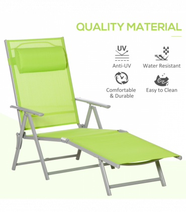 Outsunny Sling Patio Reclining Chaise Lounge Garden Furniture Folding, Green