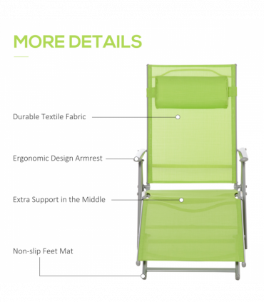 Outsunny Sling Patio Reclining Chaise Lounge Garden Furniture Folding, Green