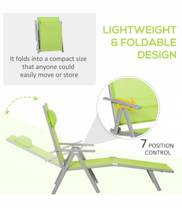 Outsunny Sling Patio Reclining Chaise Lounge Garden Furniture Folding, Green