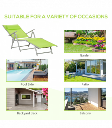 Outsunny Sling Patio Reclining Chaise Lounge Garden Furniture Folding, Green