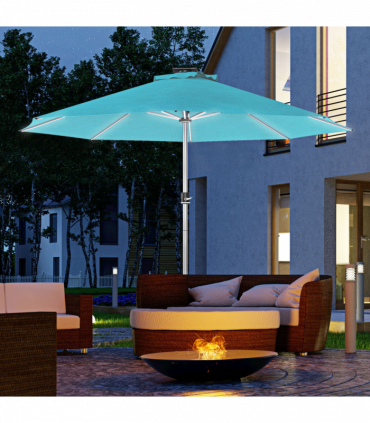 Outsunny Solar Patio Garden Parasol with Lights for Outdoor, Blue